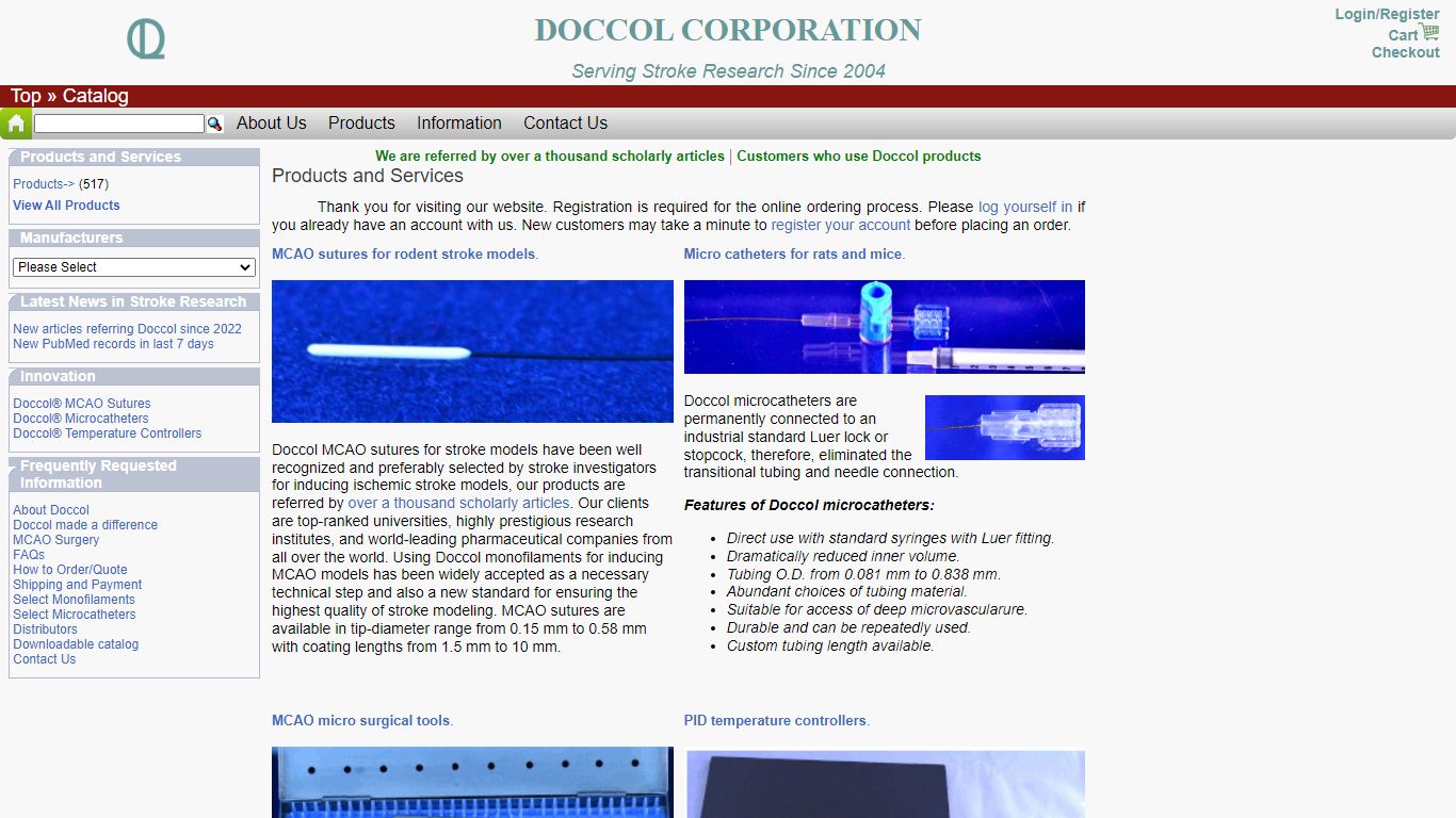 MCAO sutures, microcatheters, MCAO surgical tools - Doccol Corp.